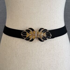 Vtg 70s 80s Leaf Enamel Buckle Belt Stretch Adjustable Statement Plant Mom S M L